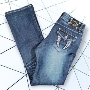 E-Nox Crystal Studded Angle Wing Pockets Mid-rise Bootcut Jeans.